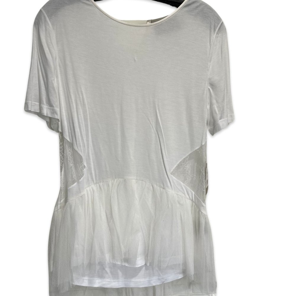 NWT Jason Wu Ivory Mixed Media Tulle-Trimmed T-shirt Top - Size L